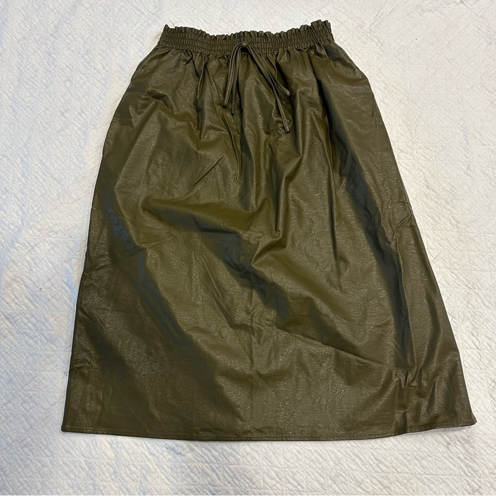 Tuckernuck Vegan Leather Olive Midi Skirt Boho Indie Cottagecore